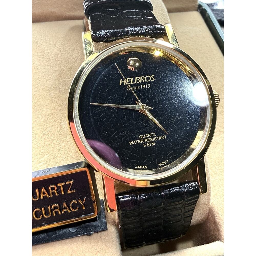 Helbros NEW Women's Quartz Watch Black Dial Gold Plated Case 33.1mm